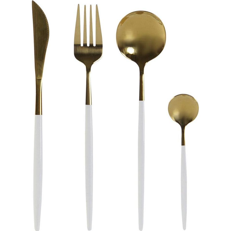 DKD Home Decor Cutlery set white gold stainless steel 45 x 25 x 205 cm 24piece, Posate, Oro