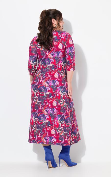 Actual product image Ulla Popken Water Marble Print 3/4 Sleeve Jersey Swing Dress (50, 52)