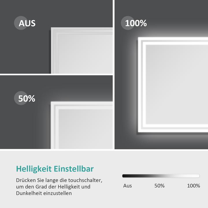 Emke Badspiegel mit Beleuchtung 70*50cm,Beschlagfrei, Kaltweiss6500K, Dimmbar, Touch Schalter