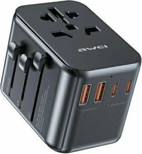 Awei Ład. siec. 2xUSB+3xUSB-C C-39 35W adapter 4w1 US/AU/EU/UK czarny/black Univesal Travel GaN Char (35 W, 5 ports)