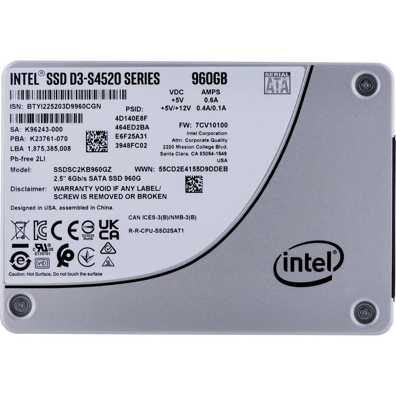 Thumbnail - Intel SSD D3 S4520 SERIES 960GB 2.5" SATA 6GB/S 3D4 TLC SINGLEPACK (960 GB, 2.5"), SSD