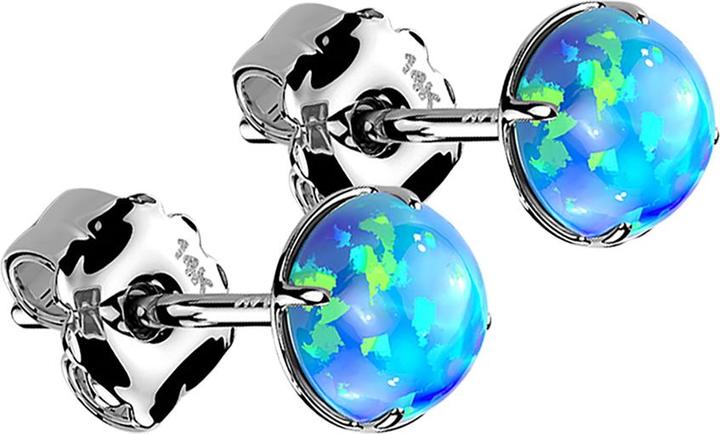 Image du produit Star Piercing Clou d'oreille en or blanc 14k avec opale bleue (sans laiton, Or 14k)