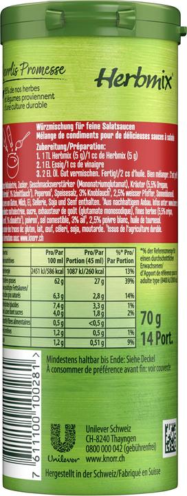 Nutritional values and ingredients Knorr Herbmix (101 g)
