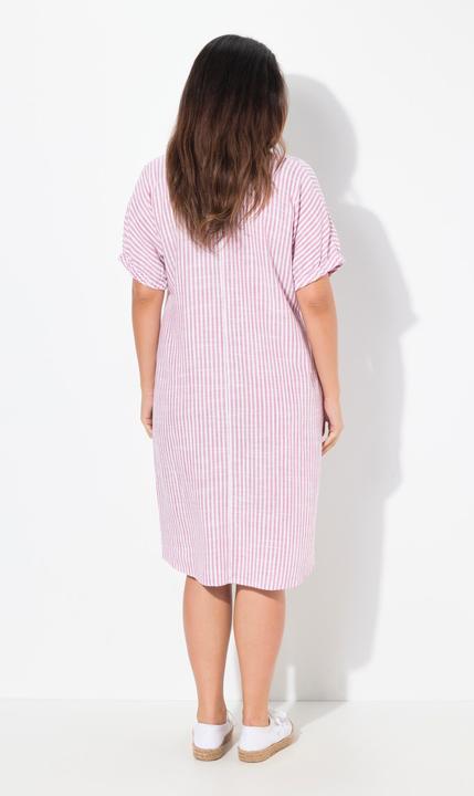 Actual product image Ulla Popken Coastal Striped Short Sleeve Collared Linen Blend Dress (50, 52)