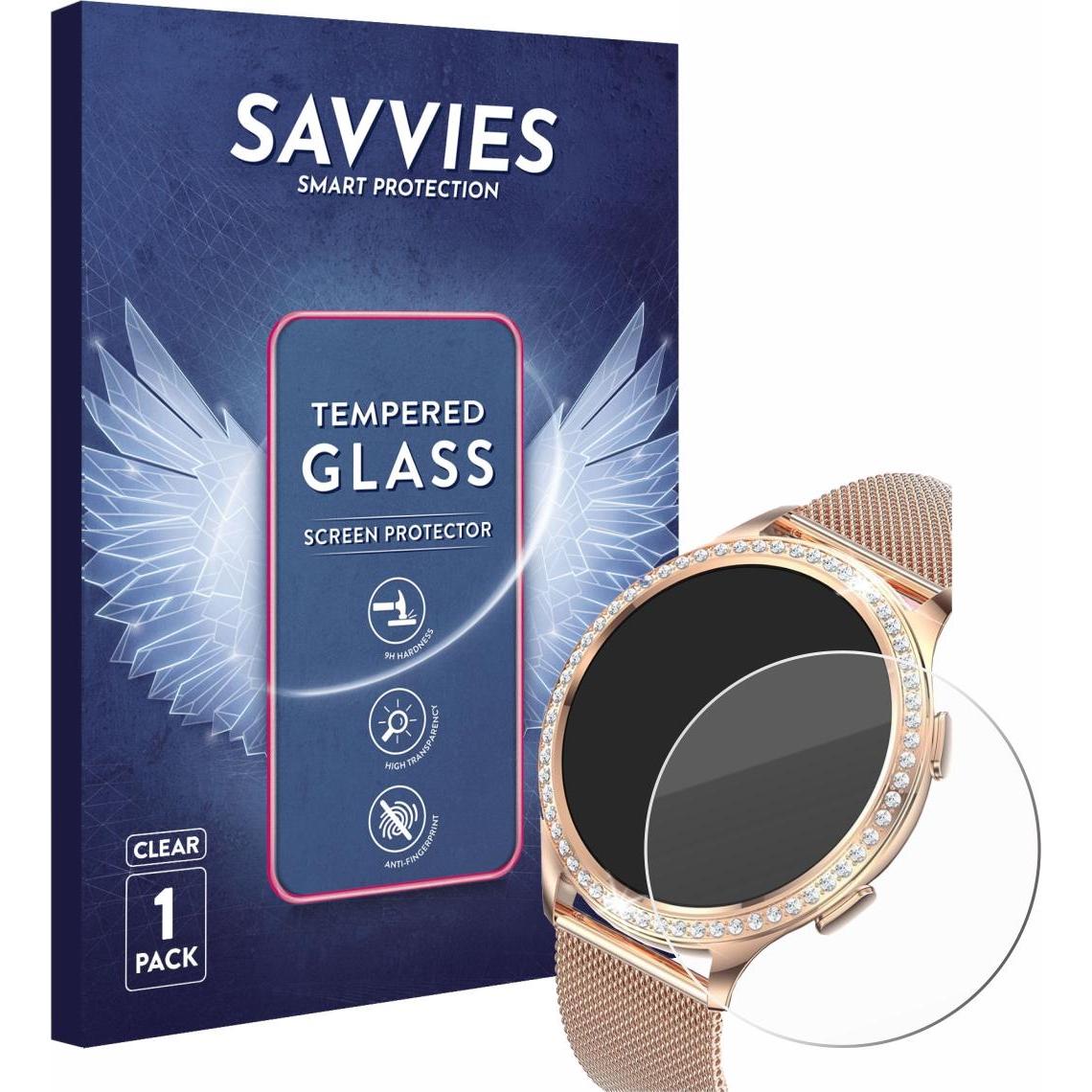 Savvies Panzerglas Displayschutz 9H Schutzglas Glas Klar Transparent, Smartwatch Schutzfolie, Transparent