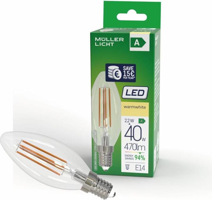Image du produit Müller Licht ML LED Fil.Bougie 2,2W E14 clair (E14, 4 W, 470 lm, 1 x, A)
