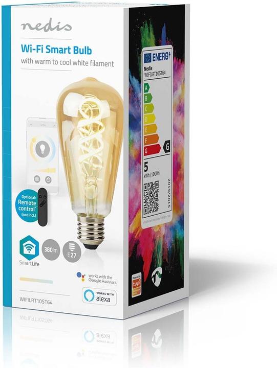 Produktbild Nedis SmartLife LED Filament Lampe | Wi-Fi | E27 | 360 lm | 4.9 W | Warm bis kühlen weiss | 1800 - 65 (E27, 360 lm, 1x)