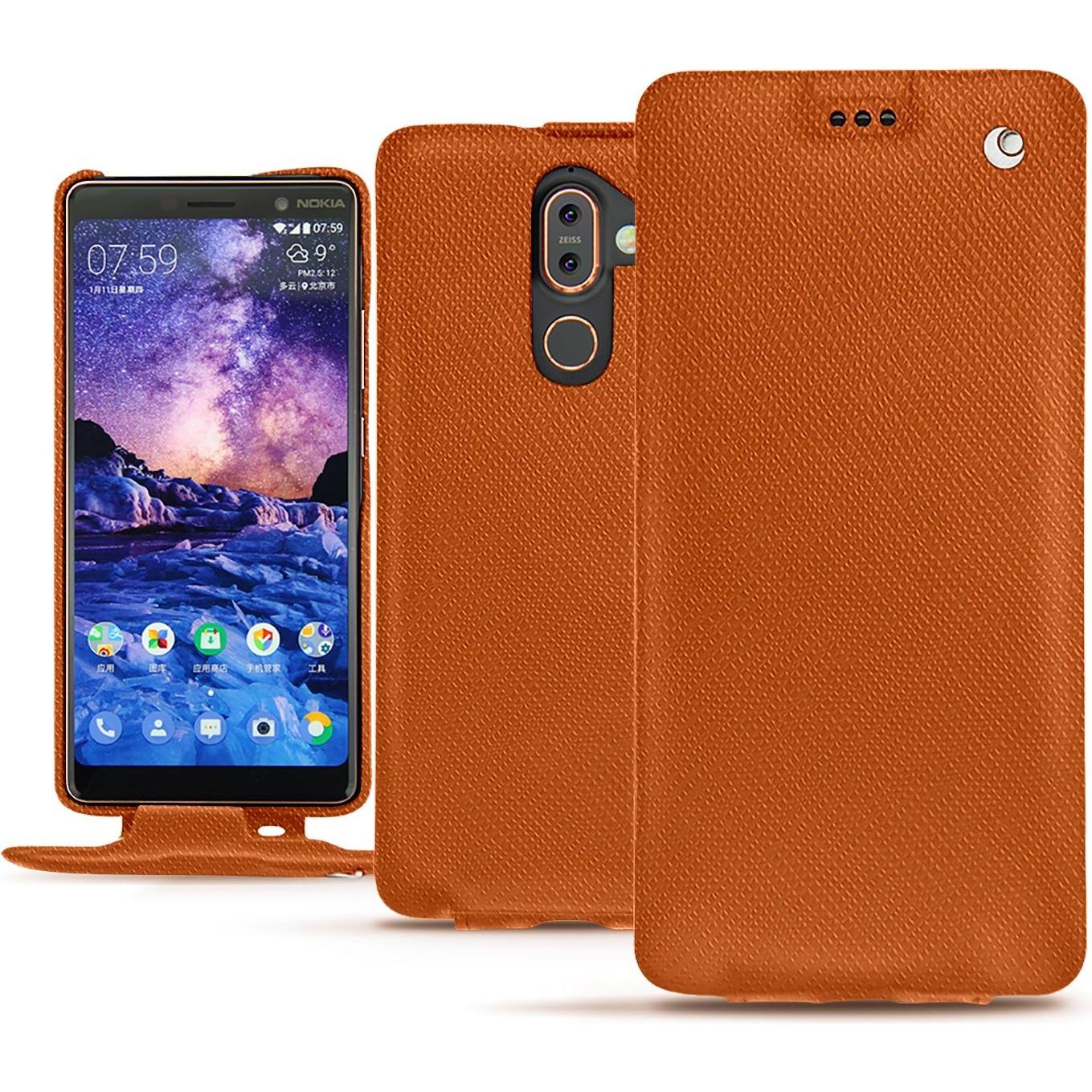 Noreve Lederschutzhülle vertikal (Apple iPhone 7 Plus), Smartphone Hülle, Orange