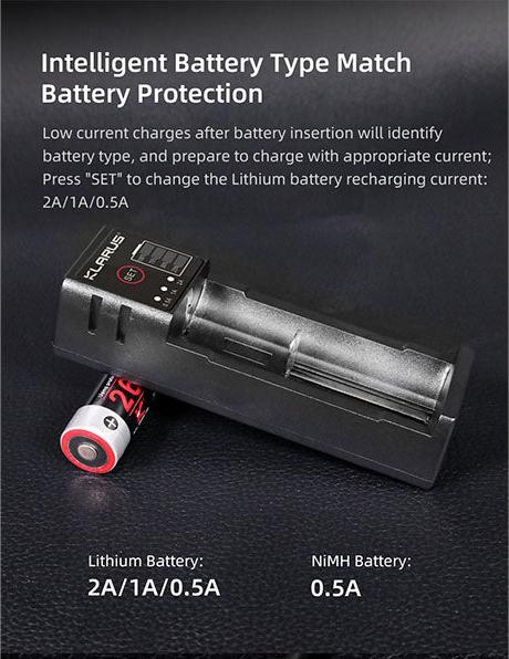 Actual product image Klarus K1-PRO battery charger with USB port (14500, 16340, 16650, 17500, 17650, 17670, 18350, 18490, 18500, 18650, 20700, 21700, 26650, 32650, AA, AAA, AAAA, C)