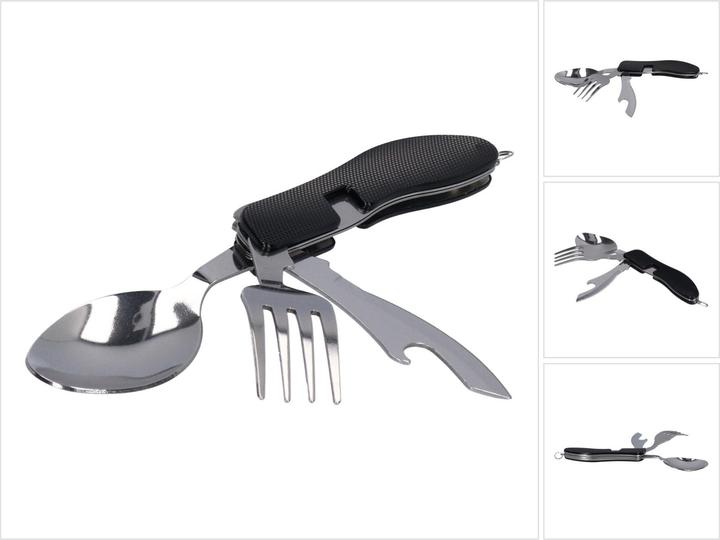 Produktbild Tool Brothers Toolbrothers 4 in 1 Multifunktions - Besteck Set in schwarz aus Löffel, Messer, Gabel, Flaschenöffne