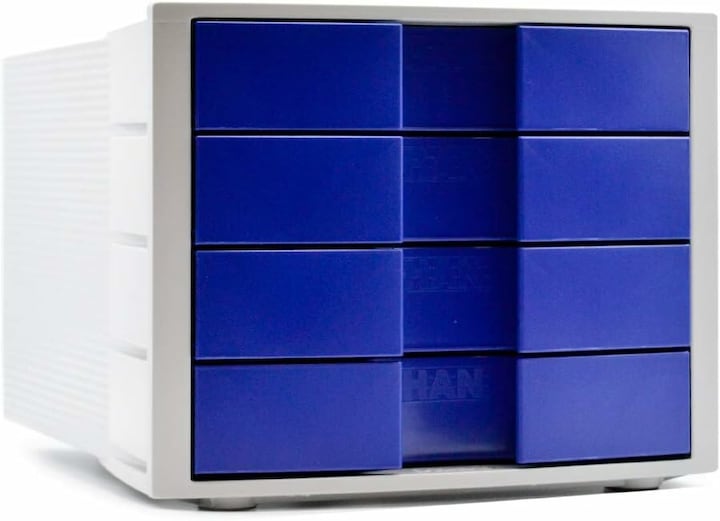 Produktbild Han Schubladenbox IMPULS, 4 Schübe, Gehäuse: lichtgrau Schubladen: blau, aus Polystyrol, auswechselbare (C4)