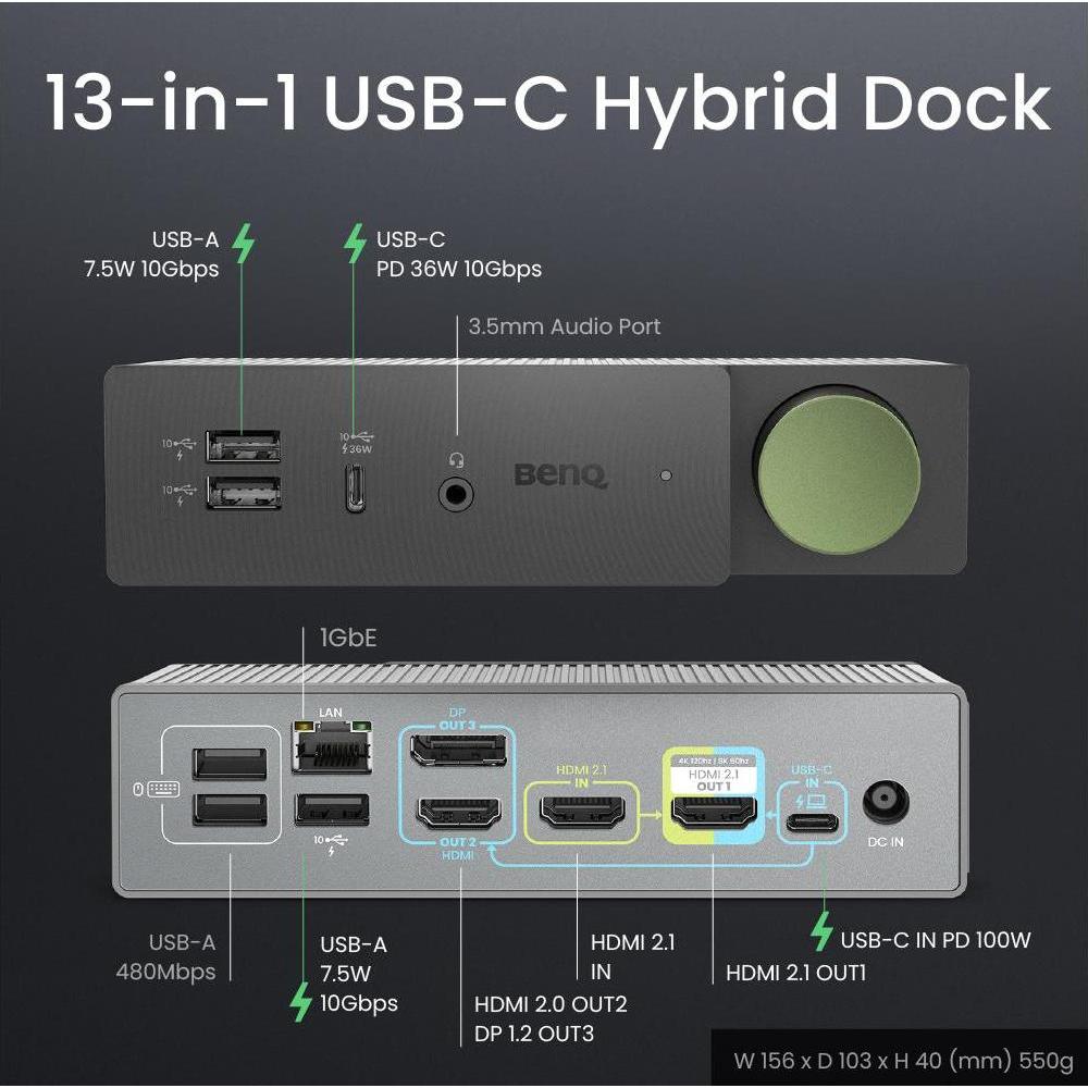 Thumbnail - BenQ beCreatus DP1310 (USB-C, 13 Ports), Dockingstation + USB Hub, Schwarz