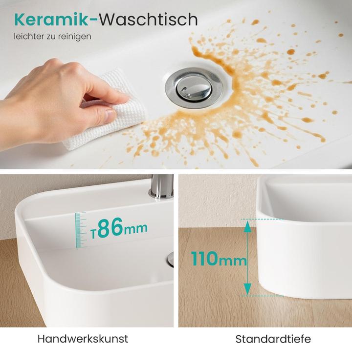 Actual product image Emke Countertop Washbasin, Ceramic, Wall-mounted/Countertop, Glossy White, with Tap Hole, 500x400x110mm (400 mm, 500 mm)