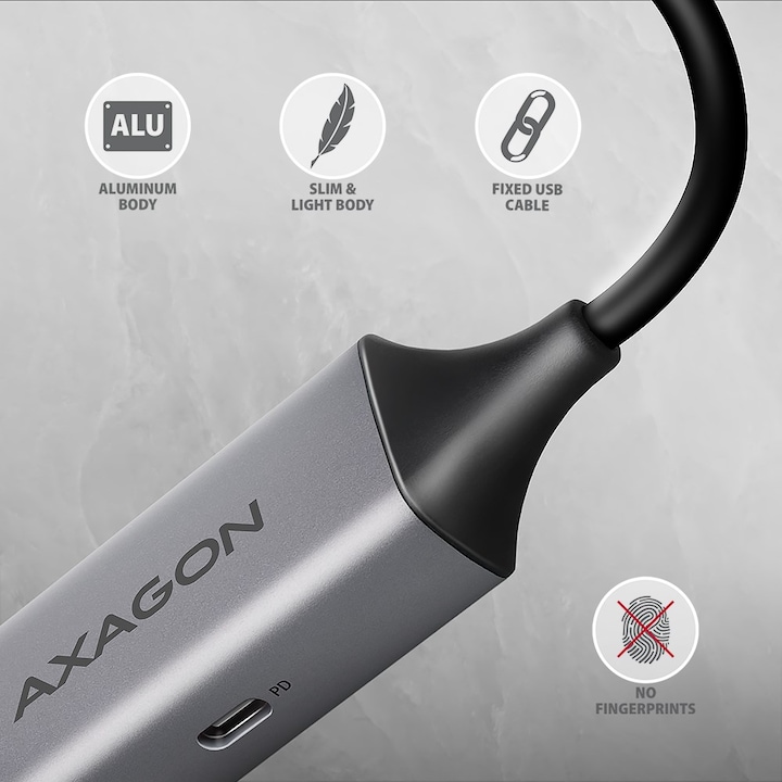 Produktbild Axagon ADE-TXPD, USB-C 3.2 Gen 1 - Gigabit Ethernet síťová karta, Asix AX88179, PD, auto instal (USB-C, RJ45 (1x))