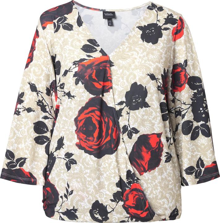 Actual product image Ulla Popken Shirt, Rosen, Wickeloptik, V-Ausschnitt, 3/4-Glockenärmel (60)
