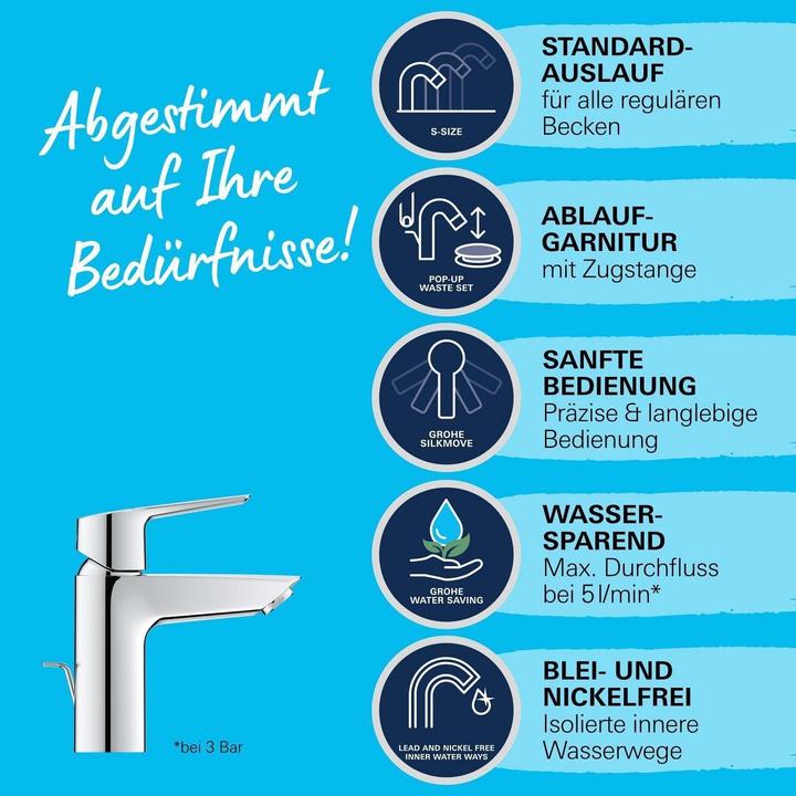 Actual product image Grohe Start QuickFix Lavaboarmatur, Zugstange-Ablauf, S-Size, Chrom