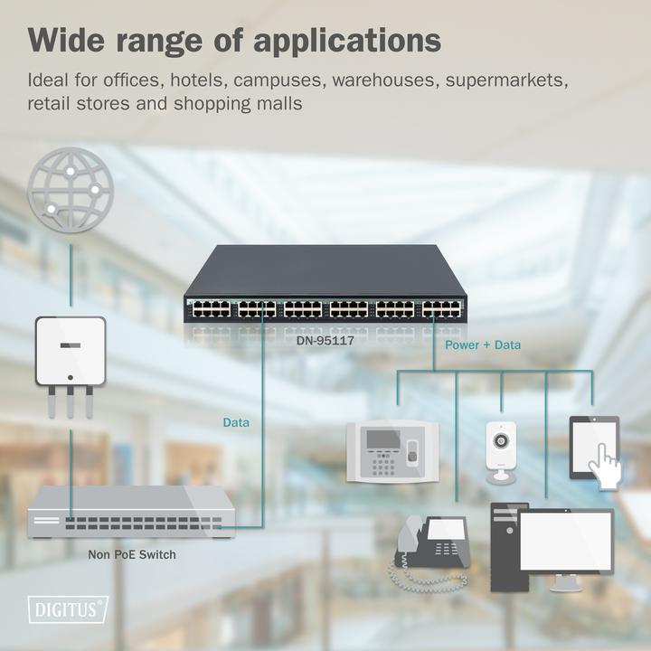 Actual product image Digitus 24 port gigabit PoE+ injector (802.3at (PoE+), 370 W)