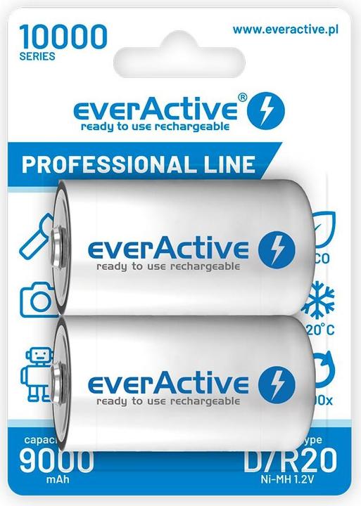 Produktbild Everactive Rechargeable Batteries R20/D Ni-MH 10000 mAh ready to use - Batterie - Mono (D) (1 Stk., D, 10000 mAh)