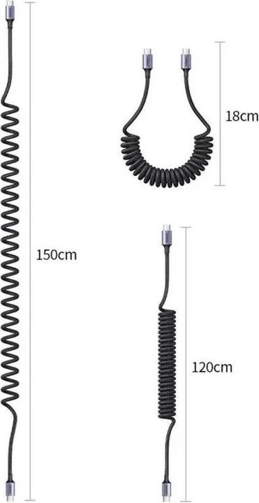 Image du produit Ugreen – USB-C auf USB-C CarPlay Kabel, einziehbar 1 m (L507 / 35457), grau/schwarz (1 m)