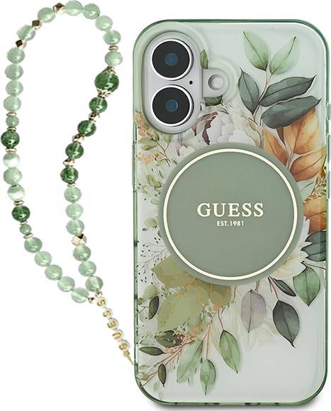 Produktbild Guess GUHMP16MHFWBRCESN iPhone 16 Plus 6.7" zielony/green hardcase IML Flowers With Pearl Strap MagS