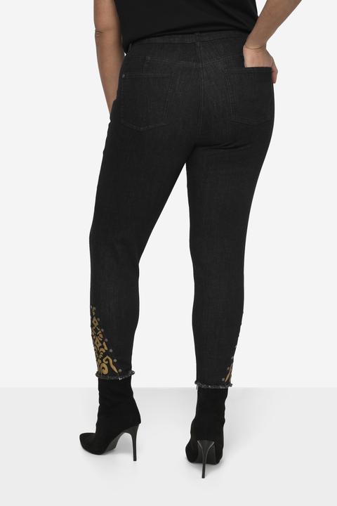 Actual product image Miamoda Slim Fit 5-Pocket Jeans with Leopard Print Insert on the Hems (44)