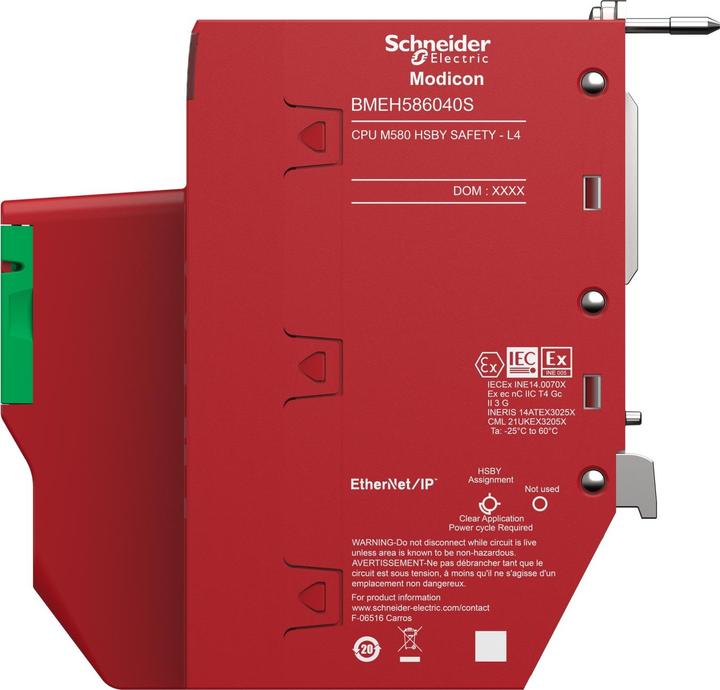 Actual product image Schneider Electric Modicon M580S HSBY safety CPU module, 6040 Level 6 DIO+RIO, 64 MB, 61 Eth devices, 31 remote I/O