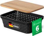 Immagine prodotto Novaliv 6er Set Aufbewahrungsboxen mit Holzdeckel Mini 1L Korb Schwarz in Rattan Design Lebensmittel (20 x 14 x 7 cm, 1 l)