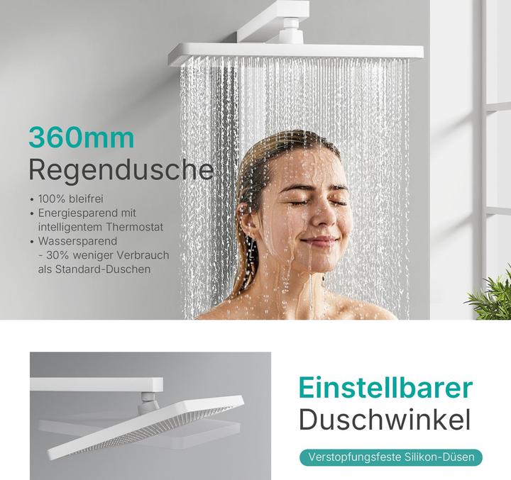 Actual product image Emke Shower system with thermostat White matt shower mixer Complete shower set Rain shower with mixer