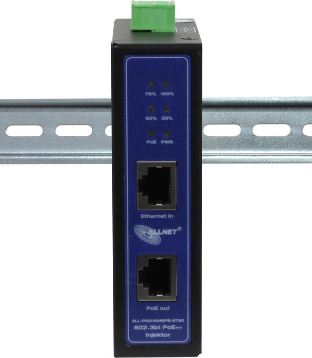 Actual product image Allnet PoE Injector Industrial MultiGigabit - PoE BT with Power Booster (15.4W/30W/90W) - DIN - ALLN (802.3af (PoE), 802.3at (PoE+), 802.3bt (PoE++), 90 W)