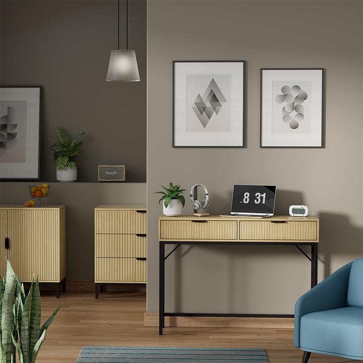 Image du produit Vicco Bureau Lennox, chêne/noir, 100 x 30 cm avec 2 tiroirs (100 x 75 x 30 cm)