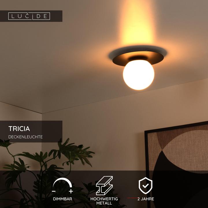 Produktbild Lucide TRICIA - Deckenleuchte - Ø 25 cm - 1xE27 - Schwarz 79187/01/30 (E27)