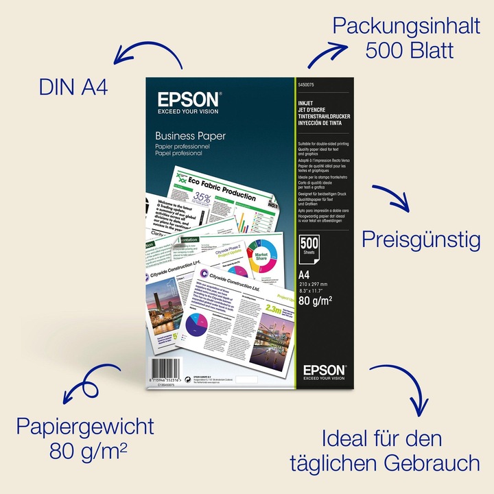 Actual product image Epson business paper (80 g/m², 500 x, A4)