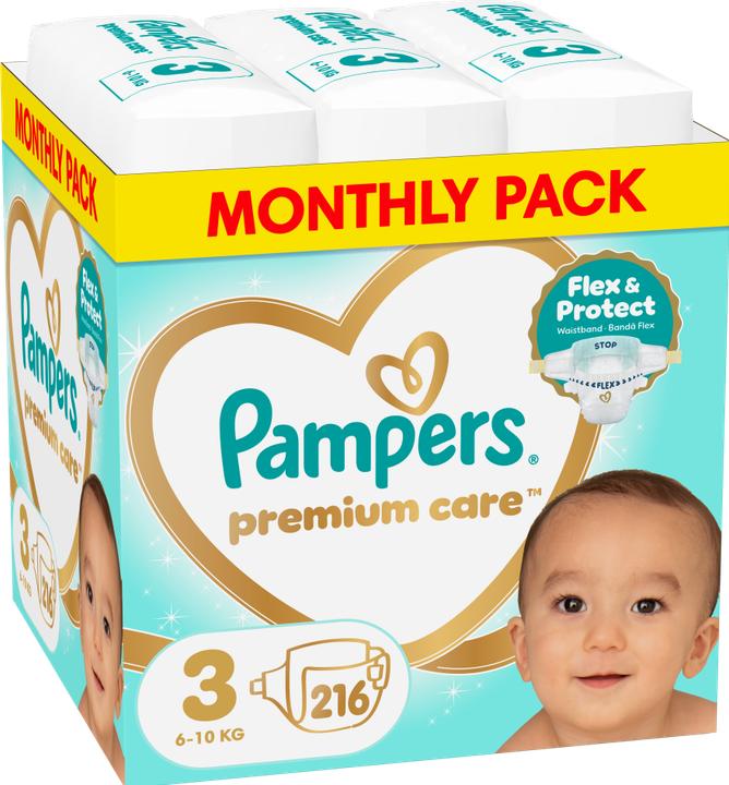 Image du produit Pampers Premium Care Size 3 Diapers 216 Count (Taille 3, 216 pcs)