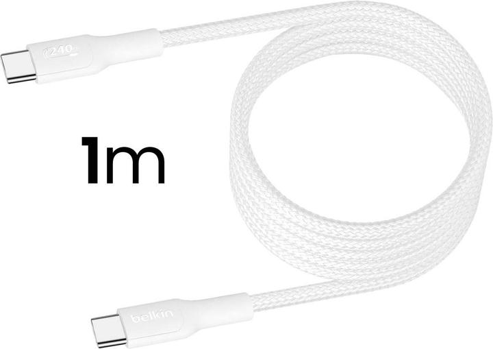 Produktbild Belkin USB-C TO USB-C 240W 2.0 BRAIDED PCR 1M WHITE (1 m, USB 2.0, 240 W)
