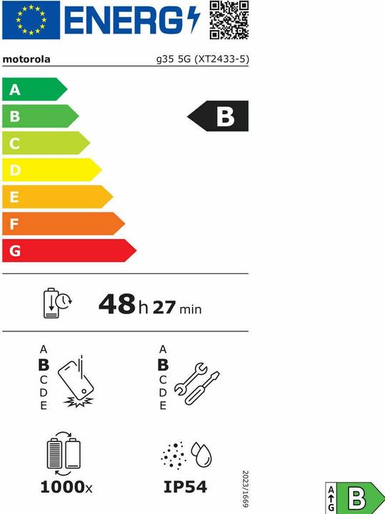 Label énergétique Motorola Moto G35 (256 Go, Goyave rouge, 6.72", Double SIM, 5G)