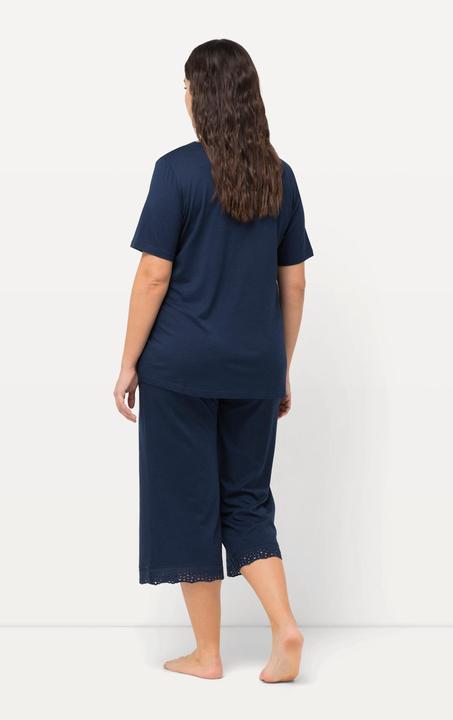 Actual product image Ulla Popken Eyelet Trim V-Neck Super Soft Cotton Blend Pajama Set (50, 52)