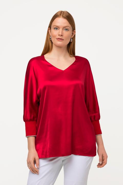 Immagine prodotto Ulla Popken Blusa con raso, scollo a V e maniche a 3/4 a pipistrello (50, 52)