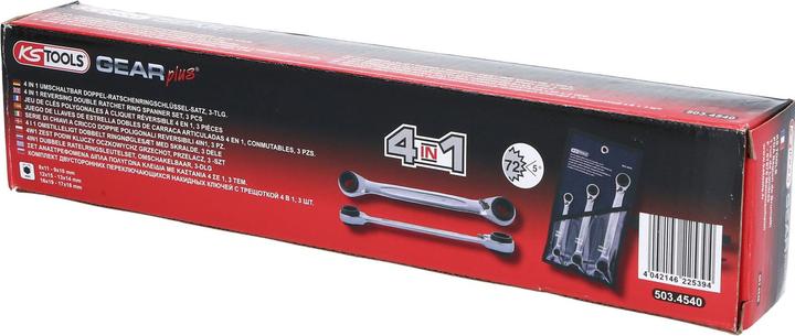 Produktbild KS Tools 4 in 1 GEARplus umschaltbar Doppel-Ratschenringschlüssel-Satz (19 mm, 8 mm, 10  mm, 14 mm, 18 mm, 11 mm, 12 mm, 17 mm, 15 mm, 13 mm, 9 mm, 16 mm)