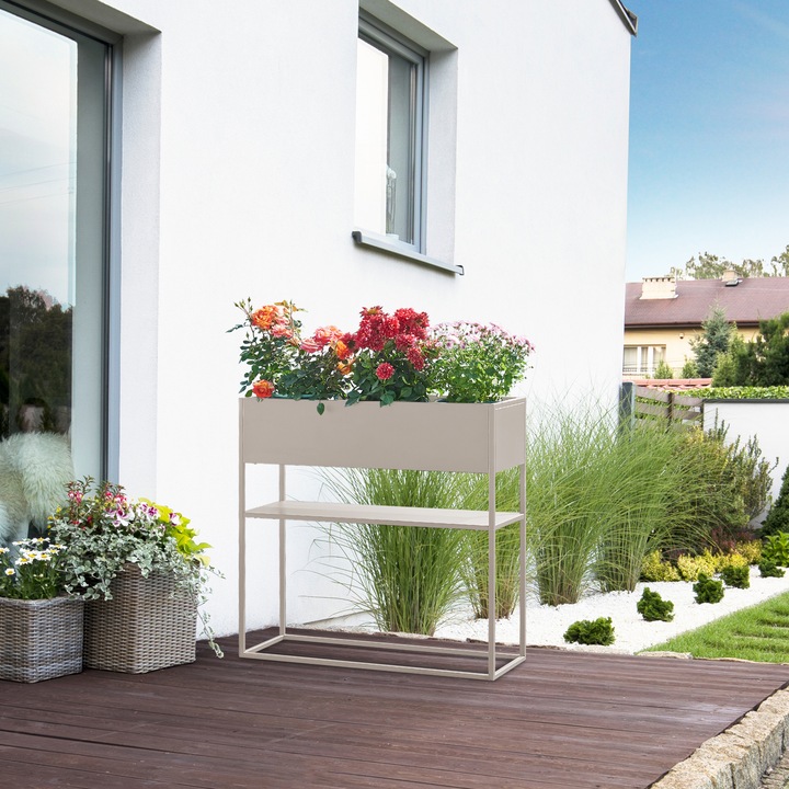 Actual product image En.Casa Blumenständer Joensuu mit Ablage 80x80x25cm Hellgrau