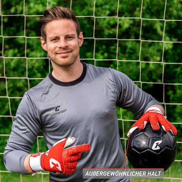 Produktbild Catch & Keep Fussballhandschuhe Fly Red Soul Gr. 11 Rot Torwart Keeper Goalie Handschuhe (11)
