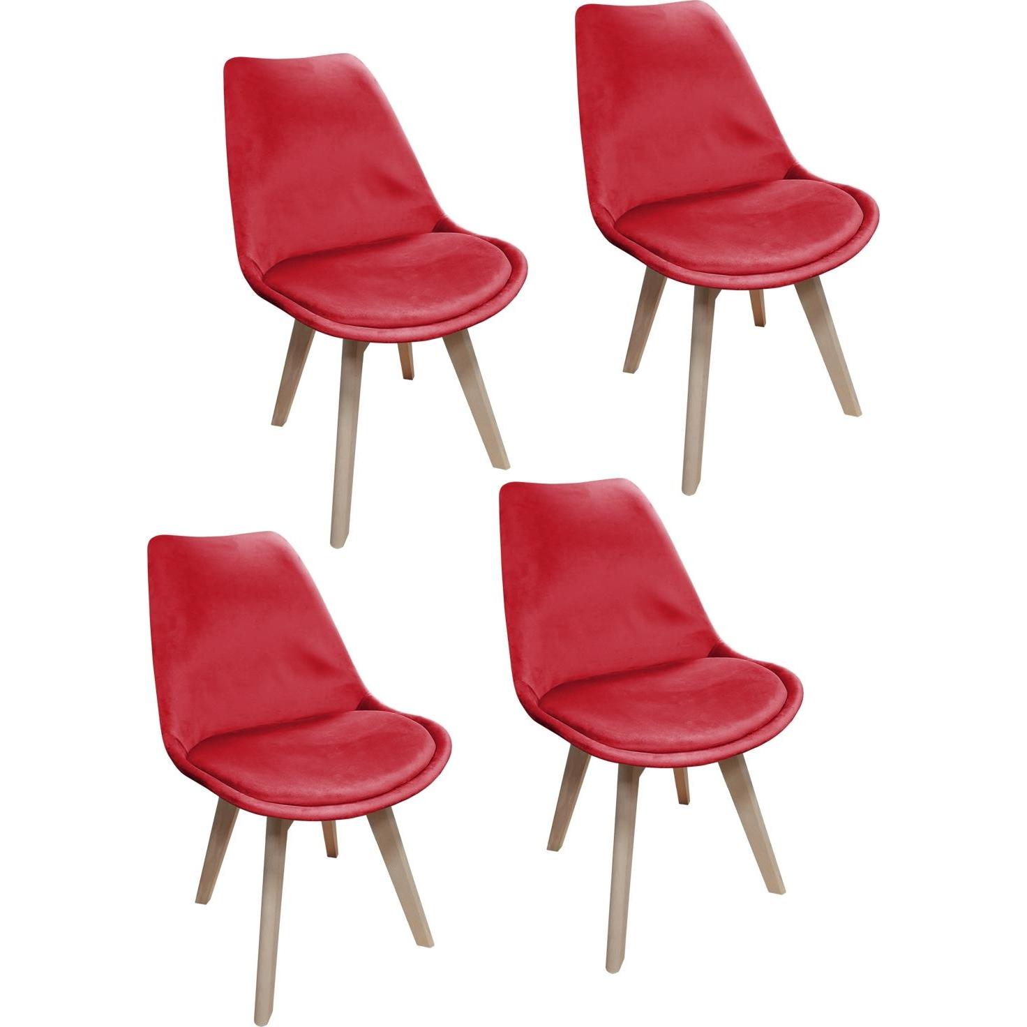 Thumbnail - HTI-Living, Stühle, Esszimmerstuhl Samt 4er Set Atlanta Rot