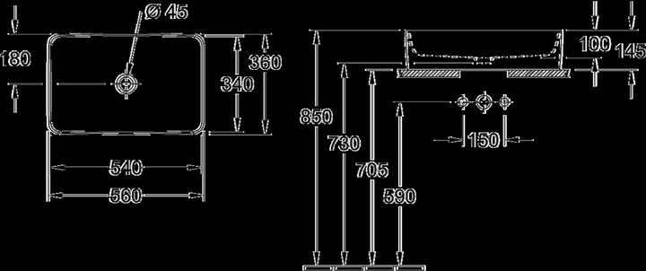 Immagine prodotto Villeroy & Boch V&B Lavabo da appoggio COLLARO 560x360mm, angolare, senza foro per rubinetto bianco (360 mm, 560 mm)