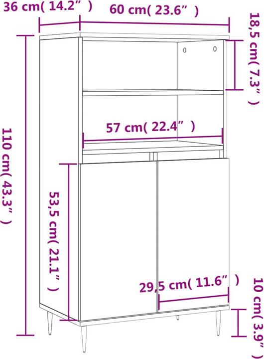 Image du produit vidaXL Highboard (60 x 36 x 110 cm)