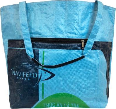 Immagine prodotto Bekos Upcycling - Grosser Shopper XL aus recycelten Fischfuttersäcke Büffel grün / blau