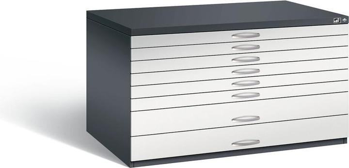 Image du produit C+P Armoire à plans, format A0, 8 tiroirs, hauteur 760 mm, gris noir / gris clair.