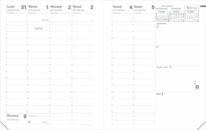 Quo Vadis - 1 Agenda Semainier Italnote S - Couverture Impala Noir - Mi-décembre 2025 à Décembre