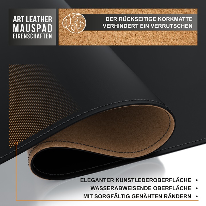 Produktbild CSL Mauspad, XXL 800 x 400 x 3 mm Mausmatte, XXL Mousepad / Rutschfest, schwarz (XXL)