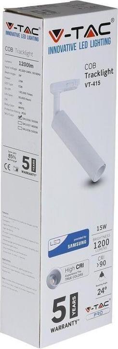 Actual product image V-TAC VT415W 15W LED Track Light SAMSUNG Chip White Housing 5000K (1200 lm)