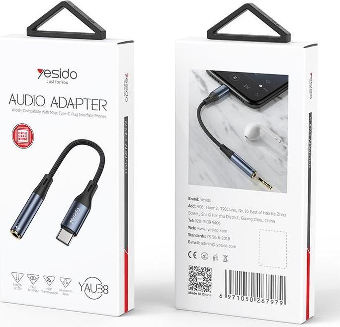 Immagine prodotto Yesido YAU38 Cavo USB-C in lega di alluminio e nylon da tipo c a jack audio Aux da 3,5 mm Cavo per cuffie (0.15 m, Cavo AUX)
