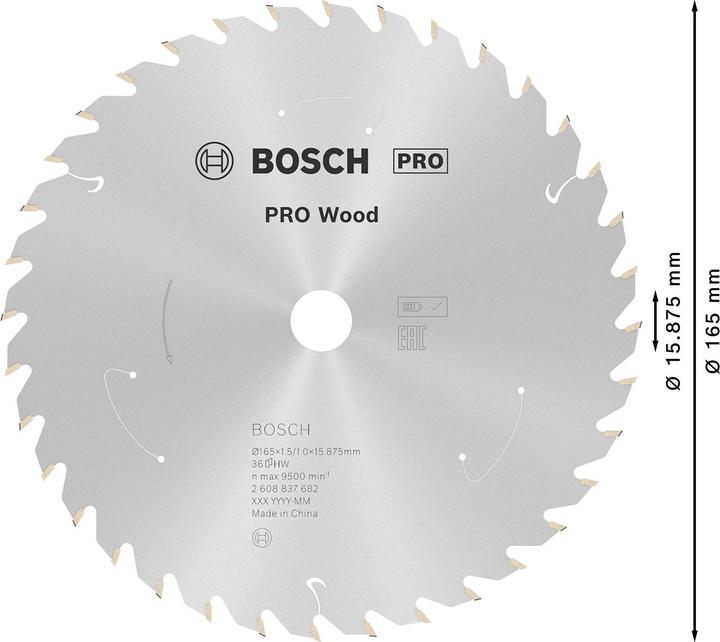 Actual product image Bosch Professional Zubehör PRO Wood cordless circular saw blade, 165 x 1.5 x 15.875 mm
